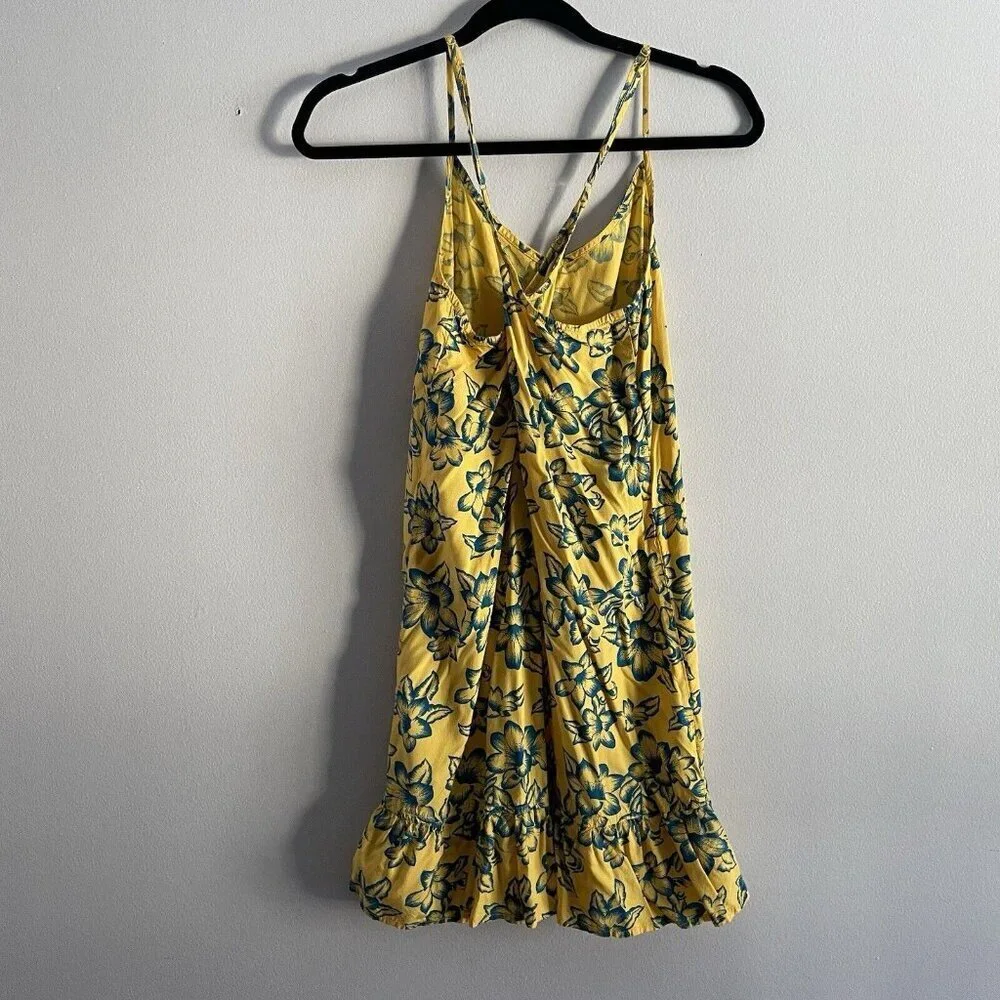 Vans Women XS Yellow Tropical Floral Criss Cross Back Maria Flutter Tank Dress